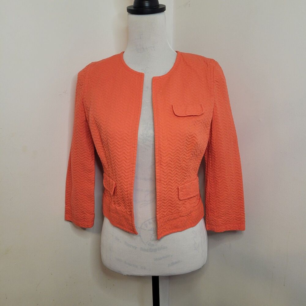 Liz Claiborne Women’s Orange Textured Open Front Jacket Blazer Sz Small
